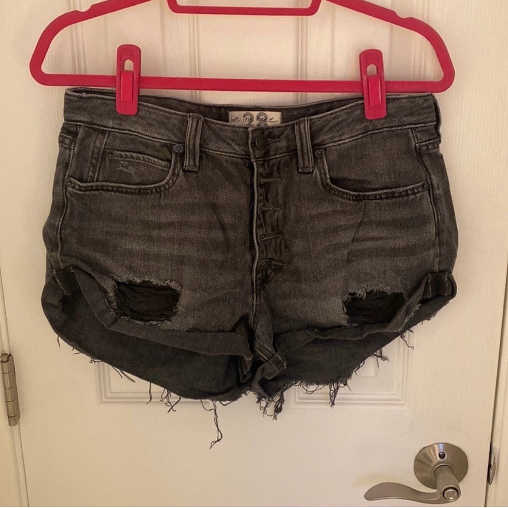 We The Free Distressed Black Button Up Jean Shorts